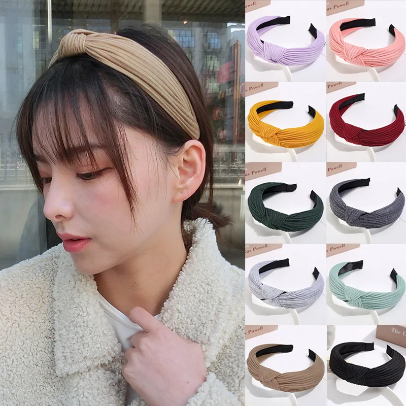 

2022 New Women Knot Hairbands Knitted Wave Solid Color Hair Band Hair Hoop for Girls Headband Vintage Headwear Hair Accessories