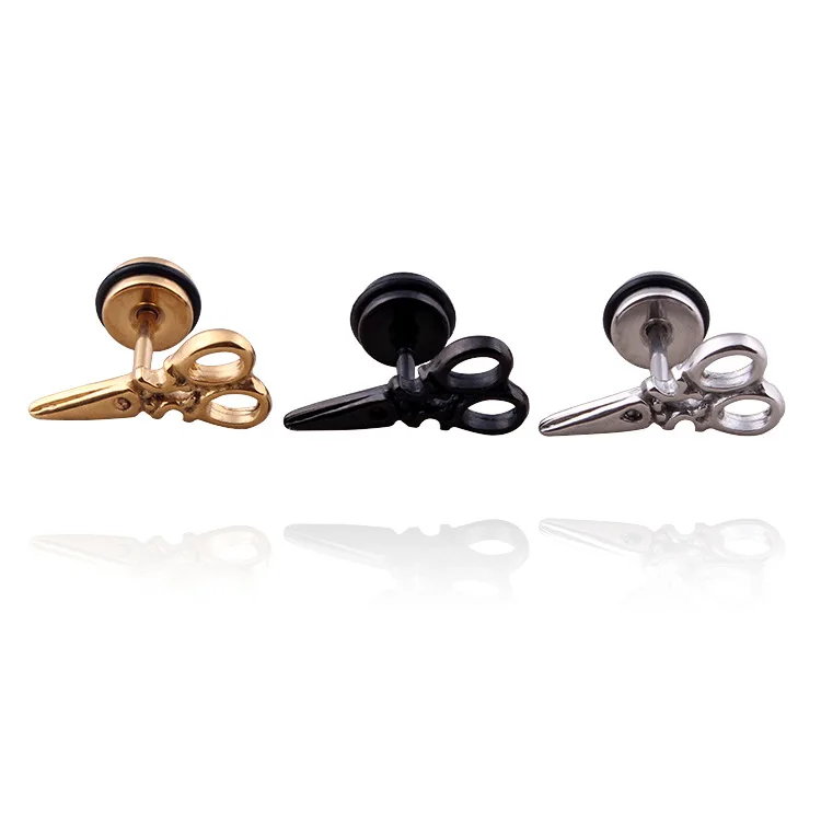 

Fashion Punk Black Scissors Earrings Stainless Steel Imitation Tools Small Scissors Stud Earrings Brincos Jewelry For Cool Men