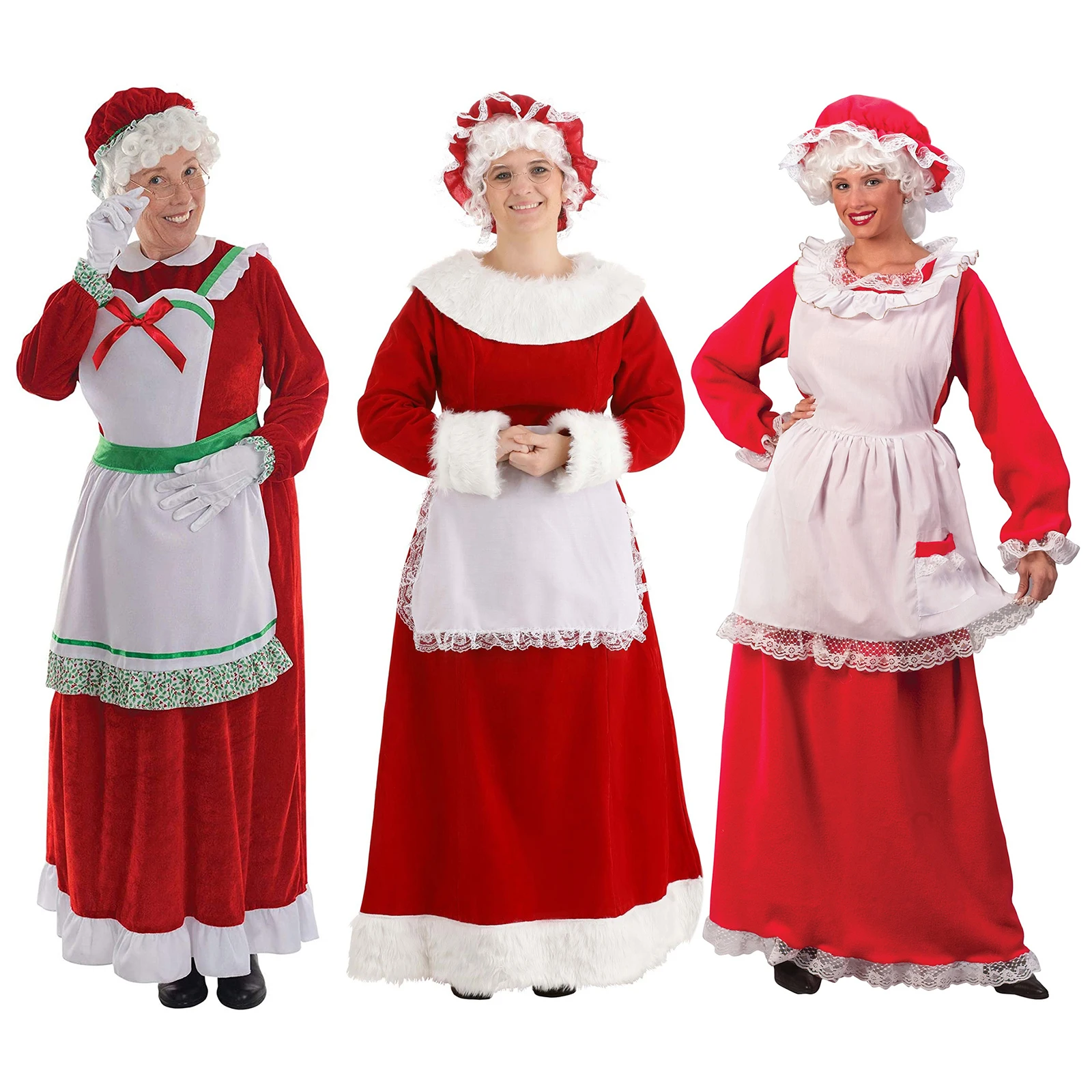 Women Cosplay Costume Set Maid Granny Long Sleeves Dress with Hat Apron for Christmas Halloween Role-playing