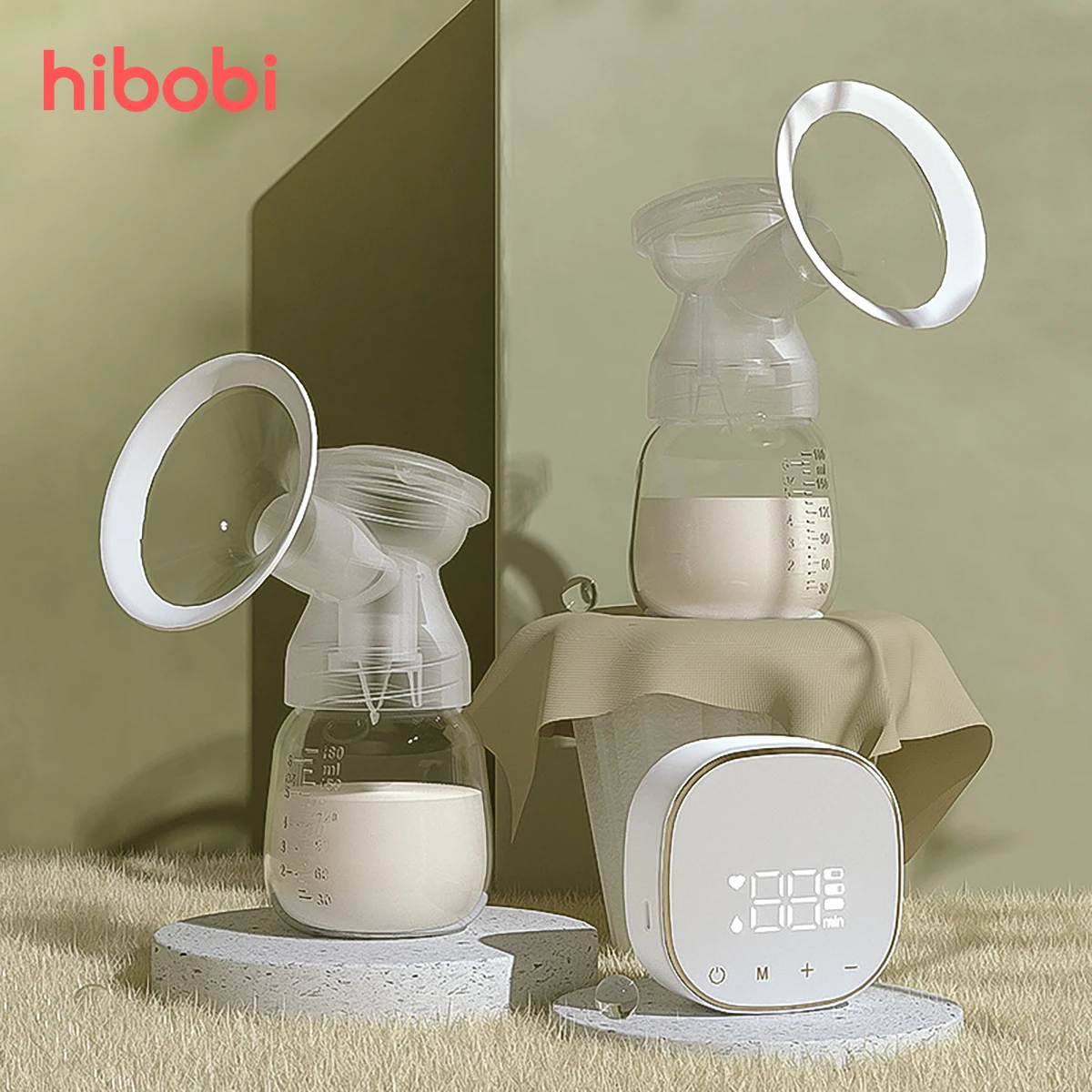 hibobi Electric Breast Pump LED Display Hands-Free Portable Milk Extractor 3 Modes Silent Automatic Milker