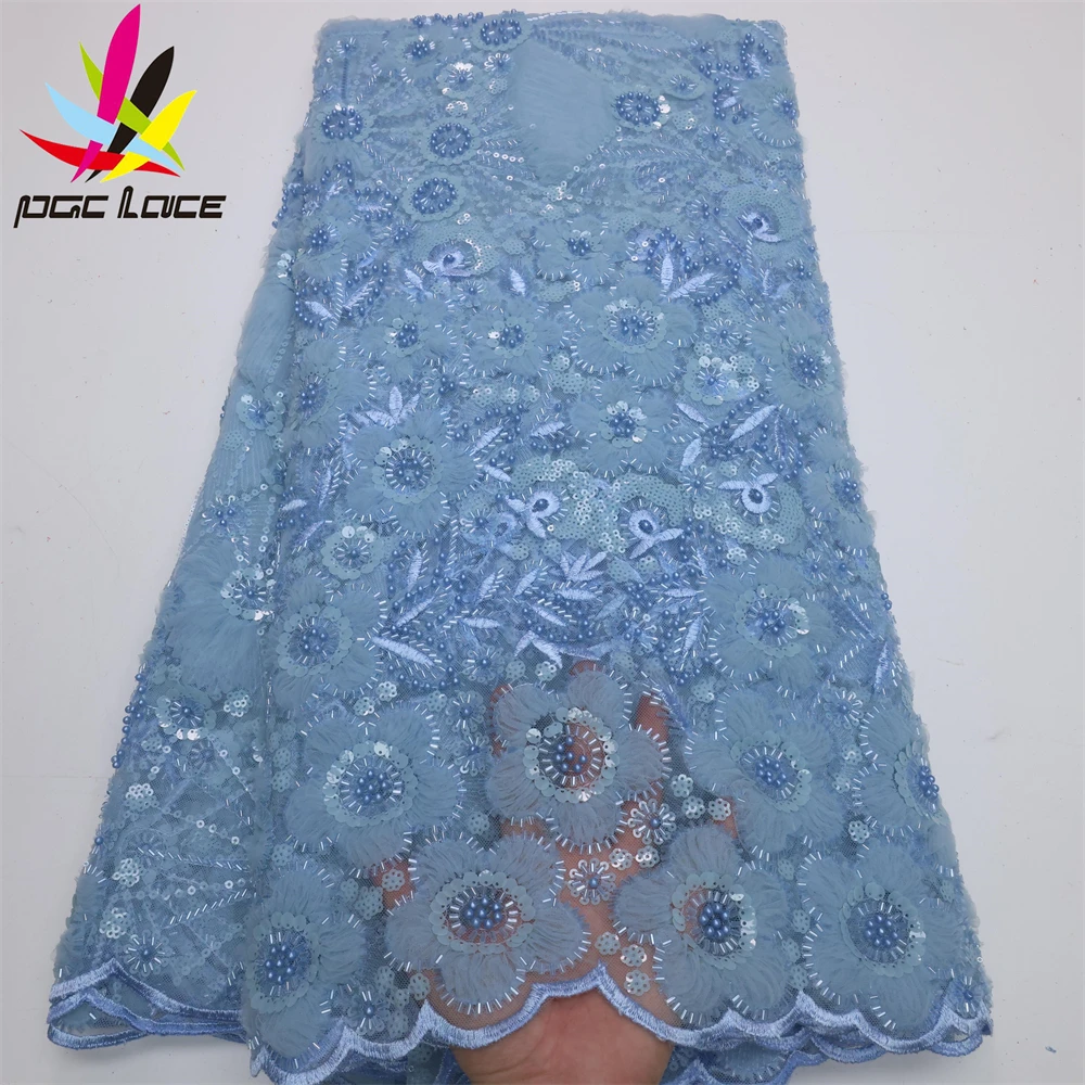 

PGC Groom Sequence Lace Fabric 5 Yards 2022 High Quality Embroidery African Lace Nigerian Wedding Asoebi Sewing Material LY549-3