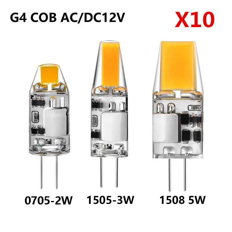 

10Pcs/Lot COB LED G4 Light 2W 3W 5W 12V AC/DC LED Lampada Glass Housing Chandelier Lighting Replace 30W 60W Halogen Lamp