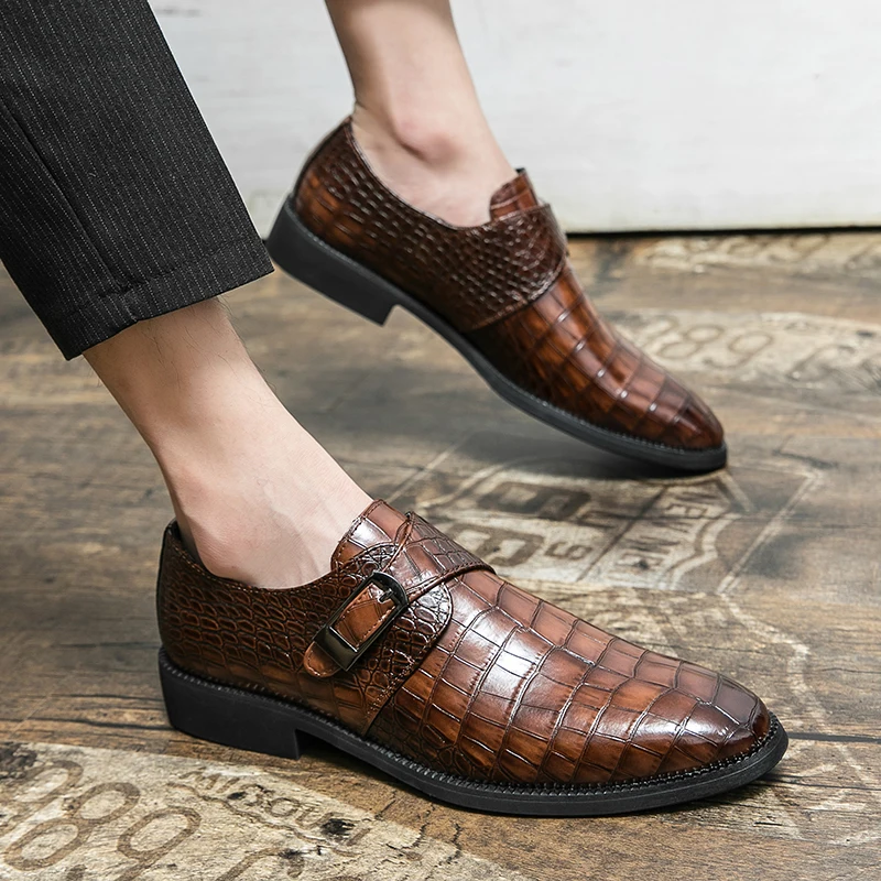 

Men Dress Shoes slip on Brogue Style Party Leather Formal Wedding Shoes Men Flats Leather Oxfords Fashion Loafers big size 48