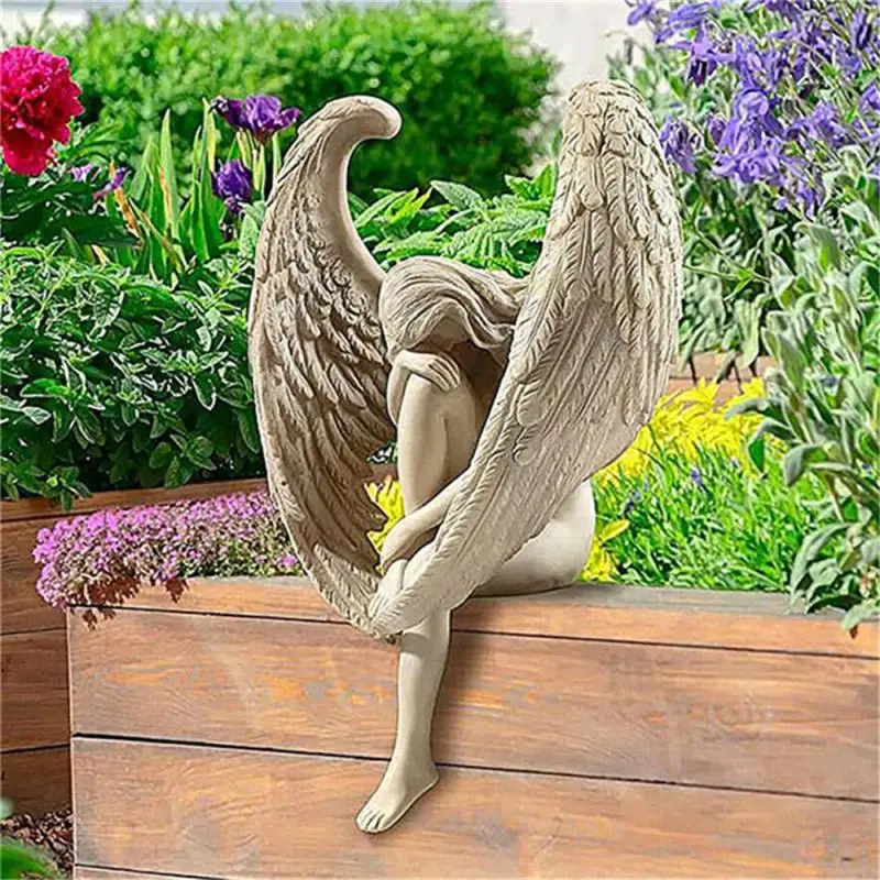 

Angel Sculpture Garden Landscaping Yard Art Ornament Resin Turek Sitting Statue Outdoor Angel Figurines Craft Decoration