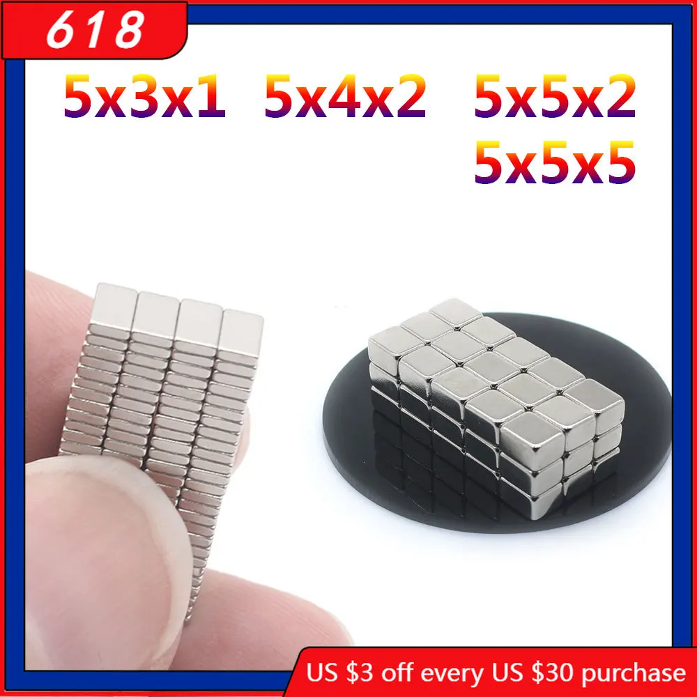 

20/50/100/200/300/500/1000Pcs 5x5x5 Neodymium Magnet 5mm x 5mm x 5mm N35 NdFeB Block Super Powerful Strong Permanent Magnet