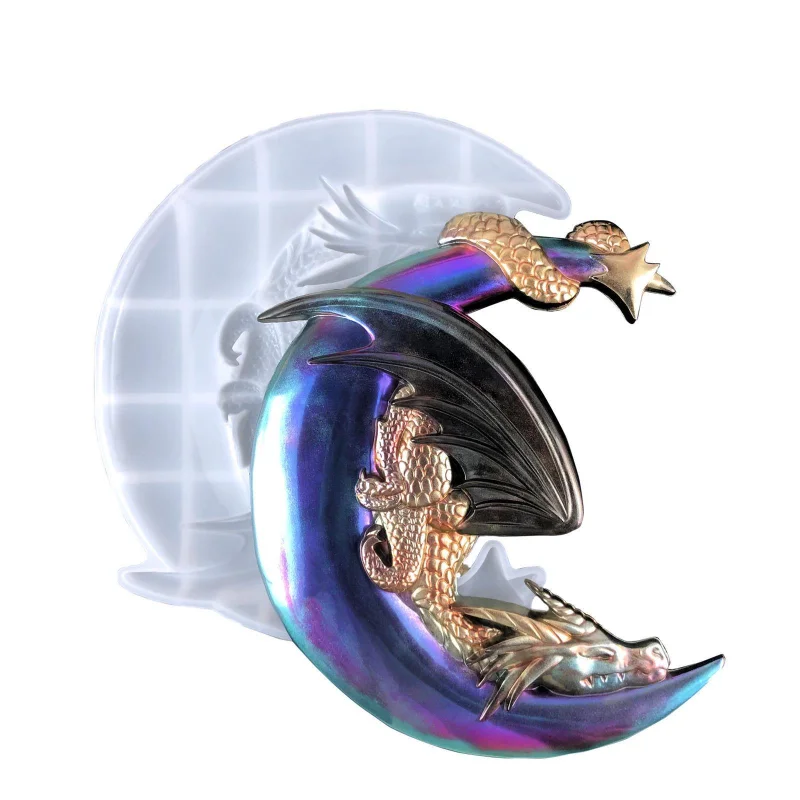 

DIY Fly Dragon On Moon Resin Ornament Casting Mold Crystal Silicone Mould for Epoxy Handmade Home Decoration Craft Making Tools