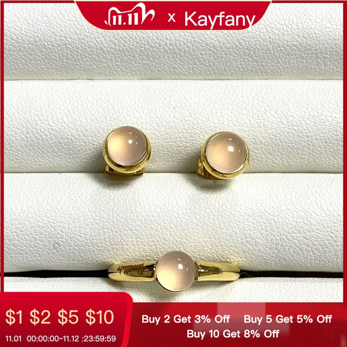 

Small Round Crystal Ring&Earrings Set For Women Gold Plated Candy Color Turquoise Jewelry Set Tiger Eye Stone Fashion Jewelry