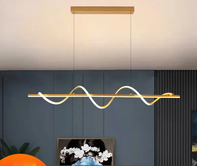 

2023 New Designer Style Restaurant Chandelier Nordic Modern Minimalist Bar Counter Aluminum Line Light