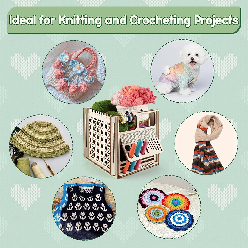 All-in-one Wooden Yarn Bowl Crochet Organizer Storage Holder DIY Dispenser Knitting For Skeins
