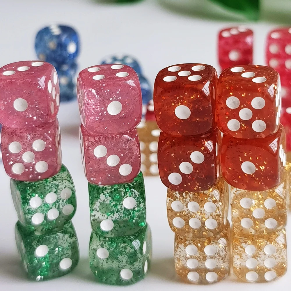 Фото Набор из 10 шт. блестящих кубиков в роликах D6 6 граней 12 мм Casino Game Dice D6 Мини-кубики в сумке OPP для настольной настольной игры №3