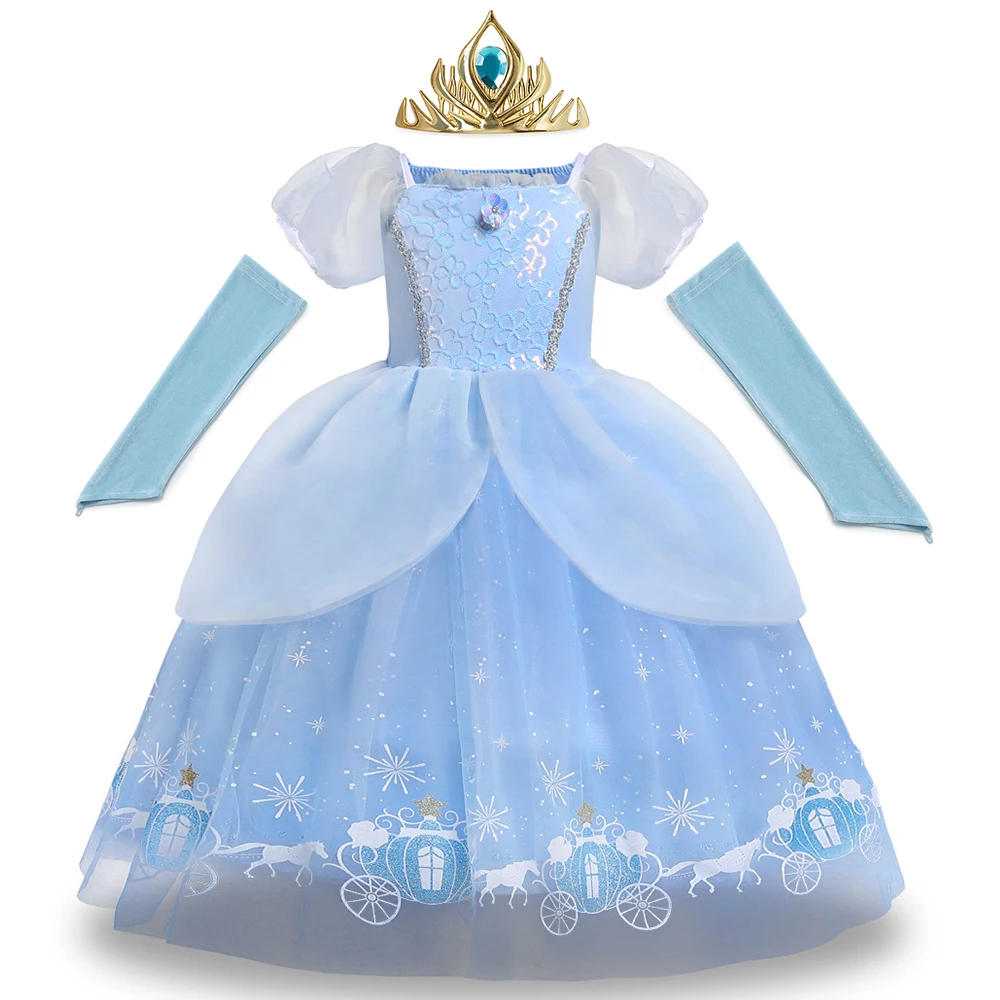 

Hot-Selling Girls Princess Dress Disney Children Costume Solid Color Fluffy Gauze Skirt Birthday Party Stage Performance Clothes