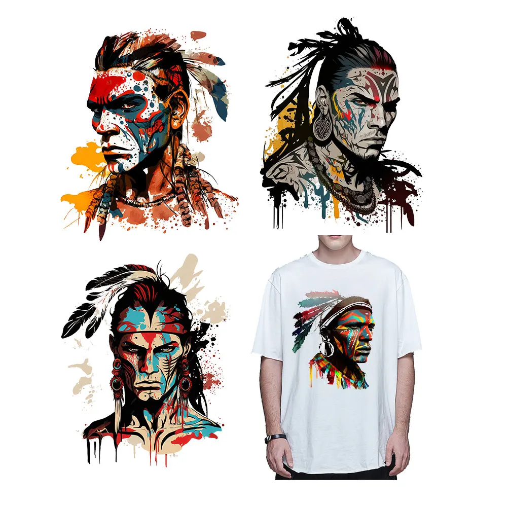 

Tribal Man Iron On Transfe For Clothing Thermo Stickers Iron On Patches For T-shirt Hoodies Diy Patch Thermocollants Vetement