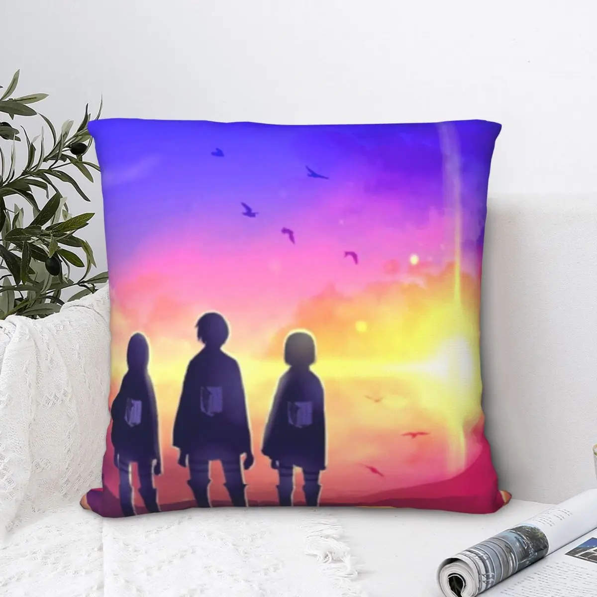 

Friends Polyester Cushion Cover Attack on Titan Giant Fighting Anime Livingroom Garden Decorative Breathable Hug Pillowcase