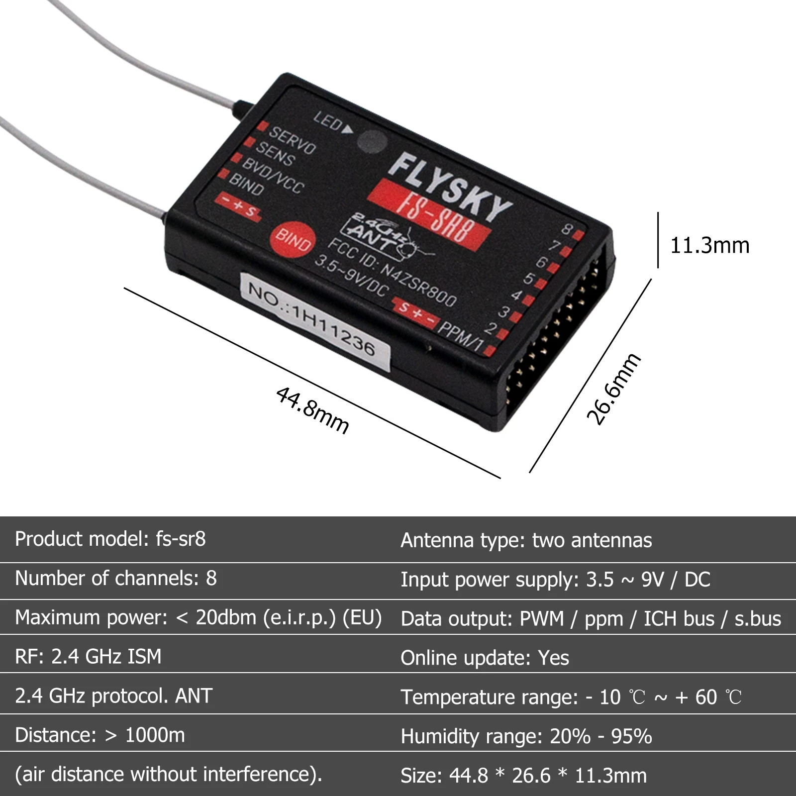 FS-SR8 2.4GHz ANT 8 Channel Mini Receiver Remote Controller For RC Car Boat Airplane Helicopter FPV Drone FS-ST8 Radio TransmitterДистанционный контроллер мини-приемник ANT 8 Channel 2,4 ГГц FS-SR8 для RC-машин, лодок, самолетов, вертолетов, FPV-дронов с 