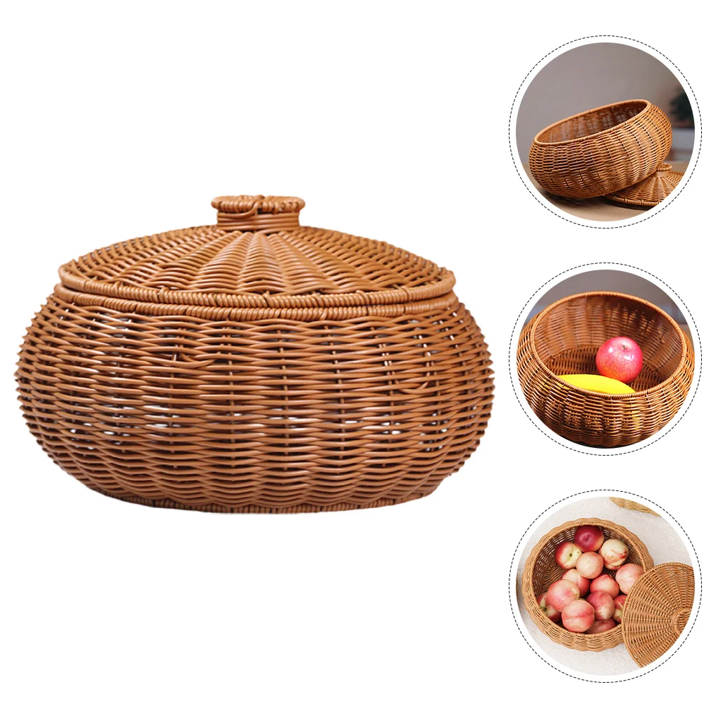 

Table Storage Basket Woven Basket Weaving Container with Lid for Sundries Toys Snack