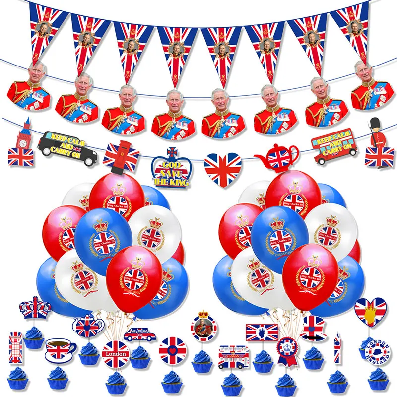 

The King Charles III UK for Home Decoration Balloon England King Charles Coronation Cake Toppers Balloons Party Decorations
