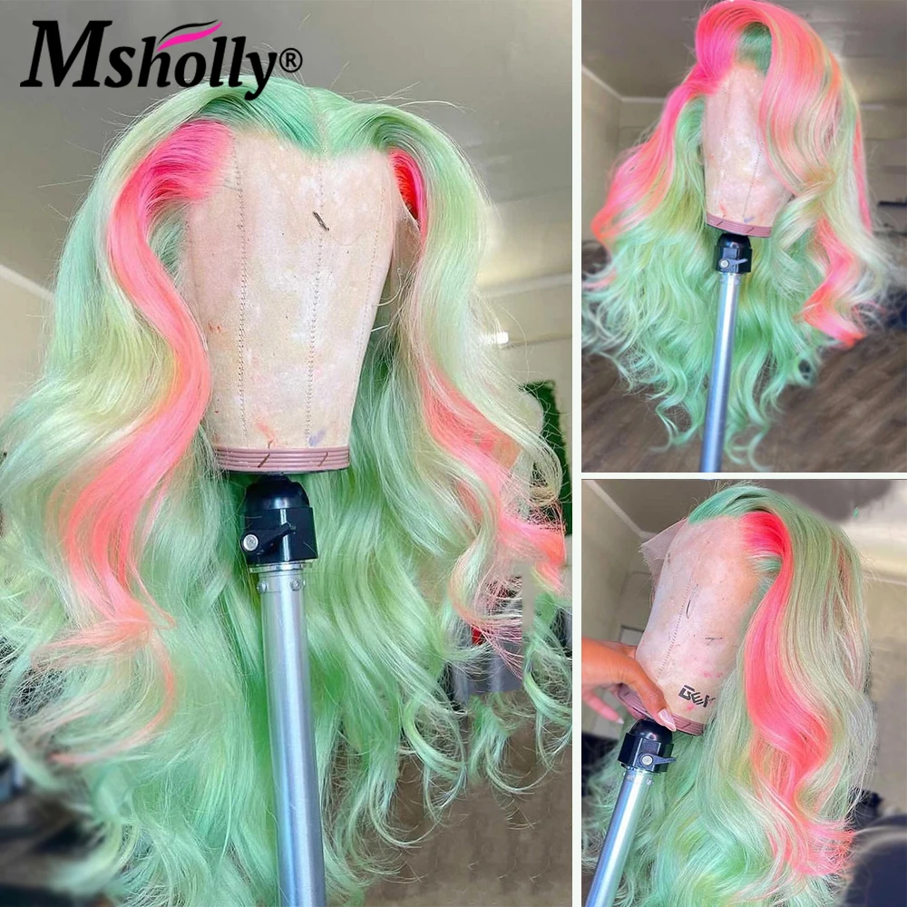 

Highlight Wig Human Hair Green Pink Loose Wave Lace Front Wig 13x4 Lace Front Human Hair Wigs Brazilian Closure Wig For Women