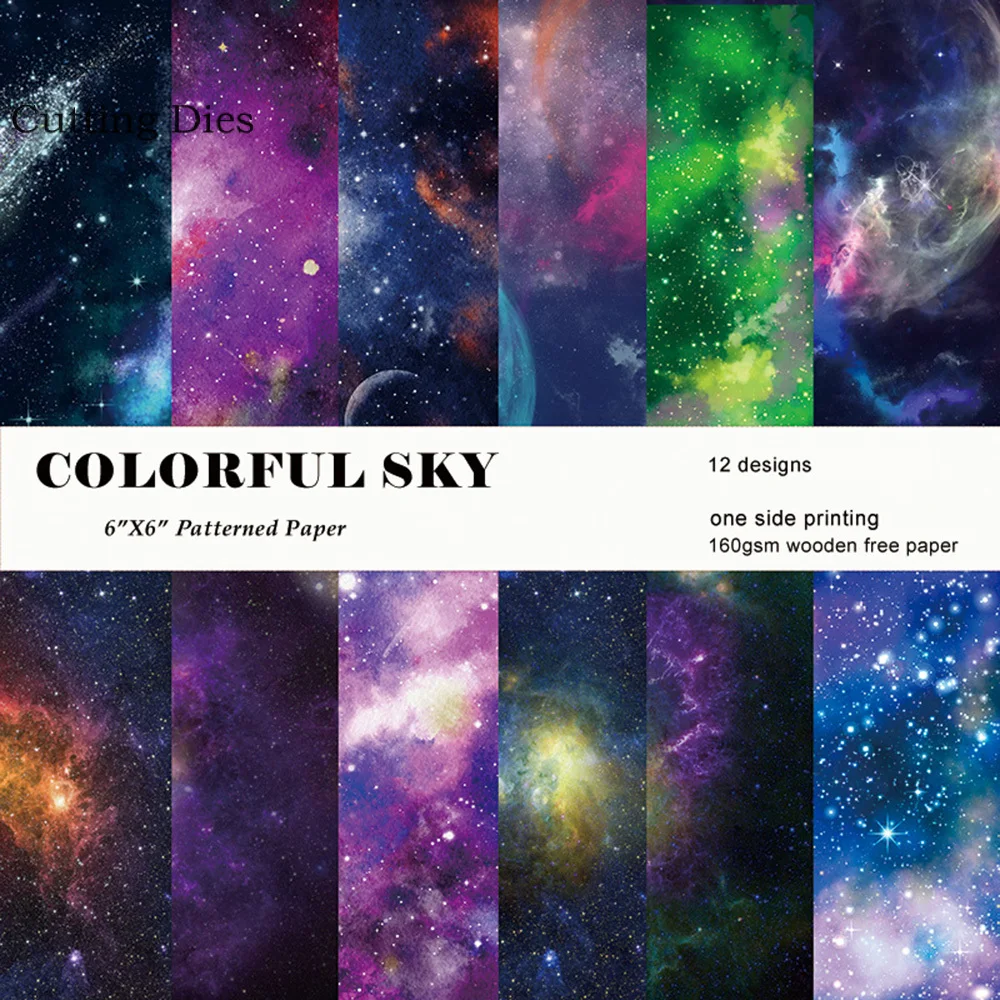 

12PCS/Set 6 Inches Starry Sky Background Paper DIY Scrapbooking Hand Account Background Papers Single-sided Album Scrapbook
