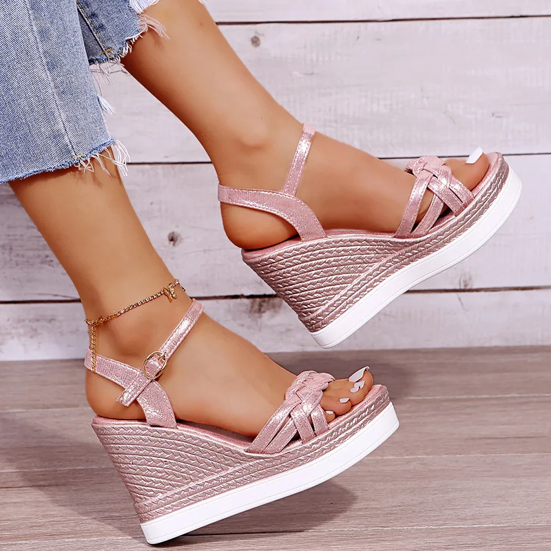 

Brand Women Summer Wedge Heel Sandals Platform Sandals Strap Open Toe Chunky Bottom Casual Shoes gold silver pink sandals 10cm
