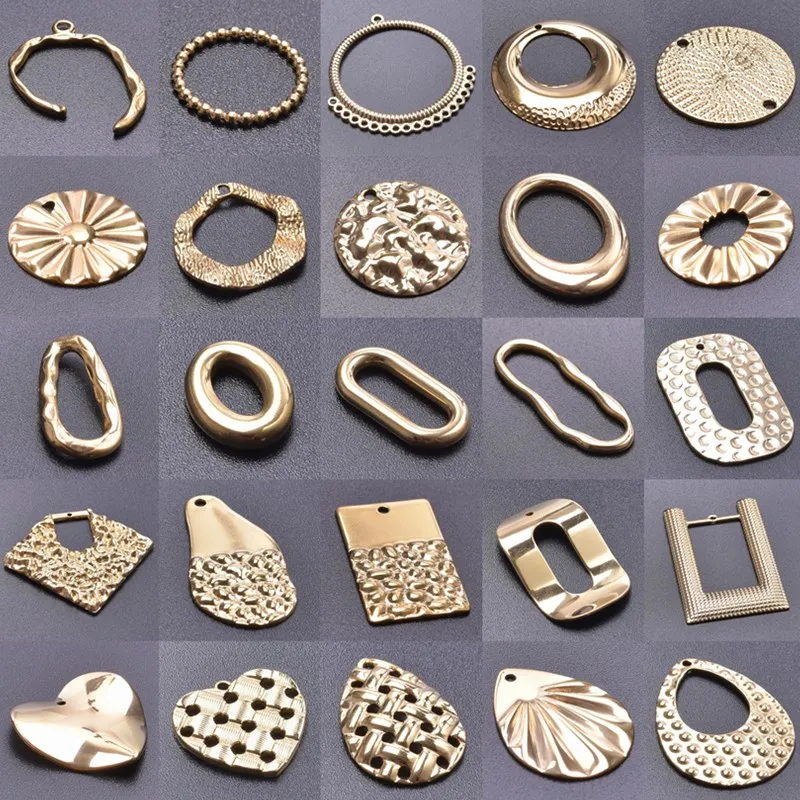 

New Gold Color Geometry Charms For Jewelry Making Supplies Oval Water Drop Round Stainless Steel Pendant DIY Earrings Ear Studs