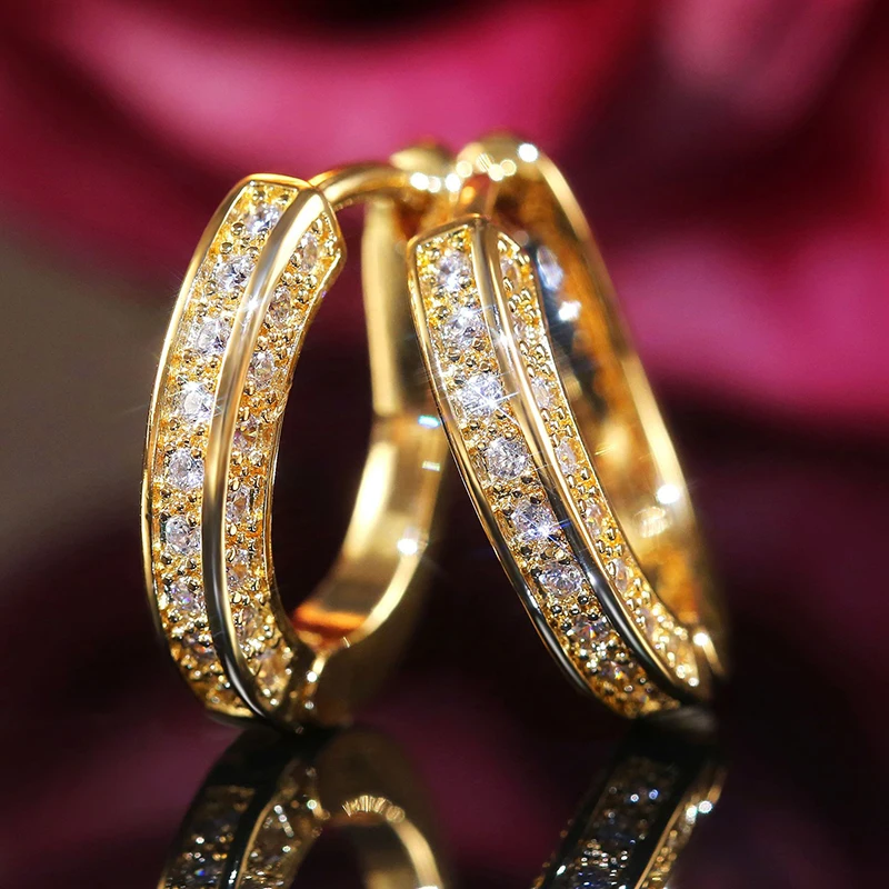 

New Trendy 3 Colors Available Single Row Zircon Hoop Earrings For Women Shine Tiny CZ Stone Inlay Fashion Jewelry Party Gift