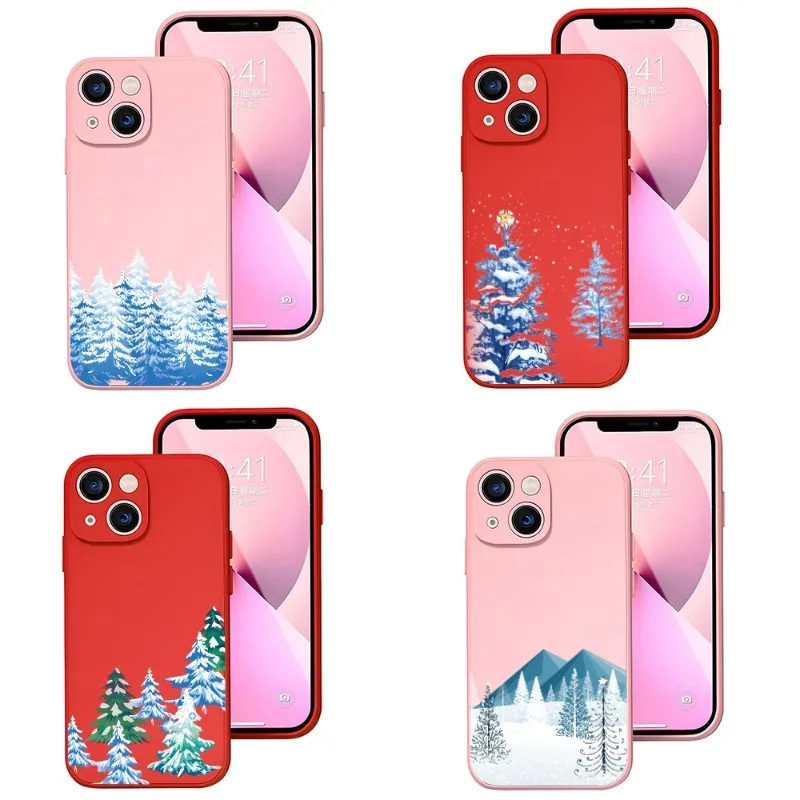 

Snow Pine Pattern Phone Case Red Pink For Apple IPhone 12 Pro 13 11 Pro Max Mini Xs X Xr 7 8 6 6s Plus Se 2020 Shockproof Cover