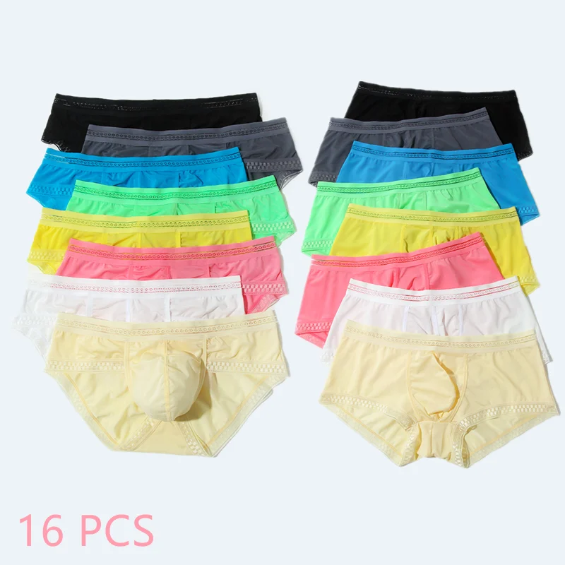 

16 pcs/lot Mens Underwear Boxers Ice Silk Comfort Translucent Underwear Breathable Men's Panties Low-Rise Lingerie Drop Shipping