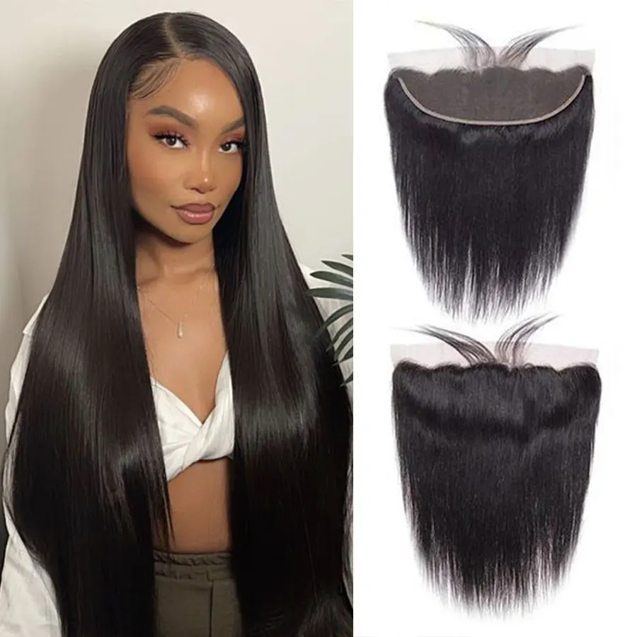 13x4 13x6 Transparent Lace Frontal Closure Human Hair 16-24 Inch Brazilian Straight Lace Front Closure PrePlucked With Baby Hair