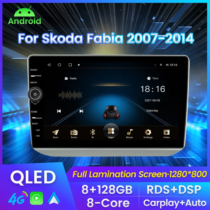 

10inch Car Radio With QLED Screen For Skoda Fabia 2007-2014 Multimedia Player GPS Navigation Carplay+Auto WIFI 4G LTE RDS DSP