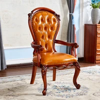 european dining chair solid wood back chair neoclassical leather light luxury retro home desk makeup simple leather chair