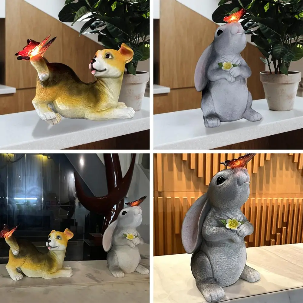 

Практичная светодиодный статуя щенка из смолы, Реалистичная долговечная декоративная садовая статуя на солнечной батарее