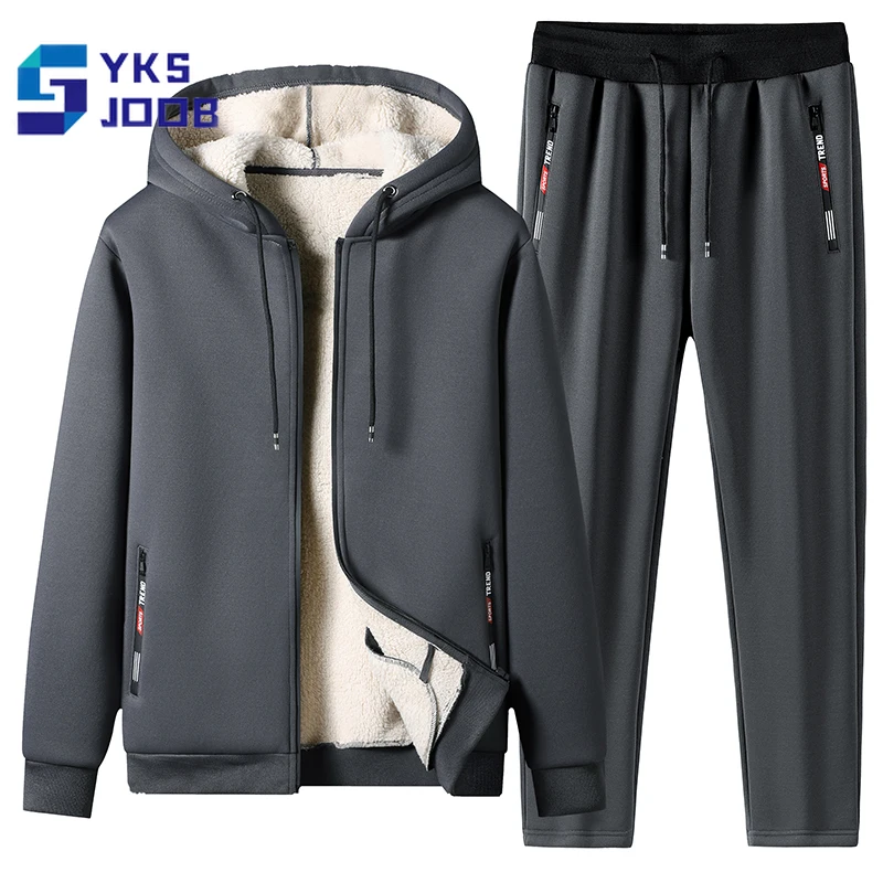 

Зимние утепленные мужские комплекты с капюшоном, повседневный спортивный шерстяной кардиган на молнии, брюки, пальто, спортивный костюм из 2 предметов, спортивная одежда, женская одежда 7XL