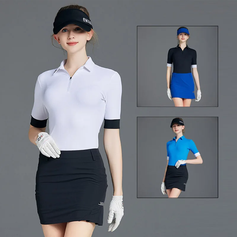 Shirts Short Sleeve Elastic Sports Tops Ladies Anti-exposure Golf Skort Skinny Pleated Skirts Cloth Sets