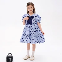 girl summer dress blue dots bow girls princess dress 2022 new fashion puff sleeve teenage clothes 13 14 years children costumes