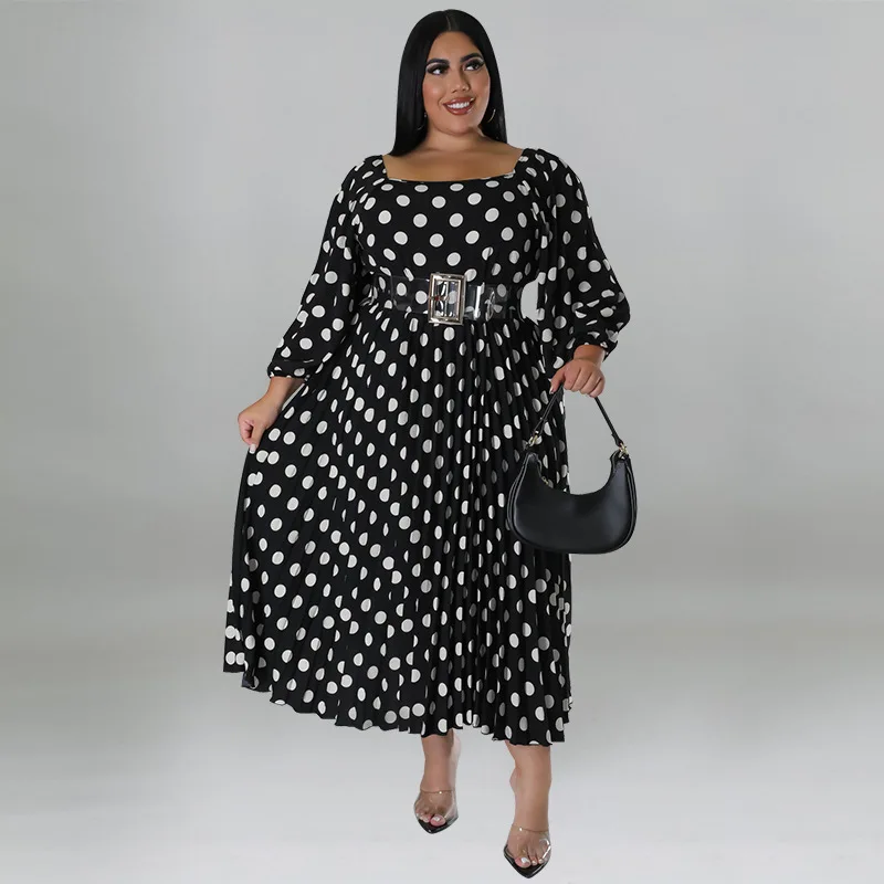 2022 Fall Plus Size Women's Retro Square Neck Dot Dress Sexy Temperament Midi Dress Women's Party Dating Elegant Clothing  5xl