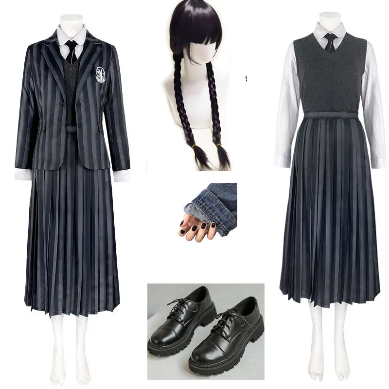 

Костюм для косплея среду Аддамс, школьница Nevermore, униформа для колледжа, полный комплект, костюм, наряд на Хэллоуин