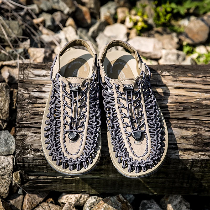 

Breathable Braided Beach Sandals Men and Women Same Style Couple Sandals Fashion Sandals Comfortable Soft Satin Shoes Size 35-48