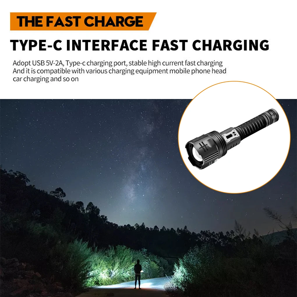 

Flashlight Powerful XHP360 Large Aperture Outdoor Torch Display Screen