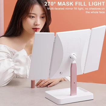 72 LED Light Vanity Mirror 1/2/3X Magnifying Cosmetic 3 Folding Makeup Mirrors 270 Rotation Stepless Dimmer Beauty Table Mirrors 1