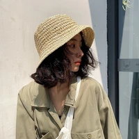japanese foldable hand woven straw hat ladies spring and summer vacation beach fisherman hatbig brim shade small fresh buckethat