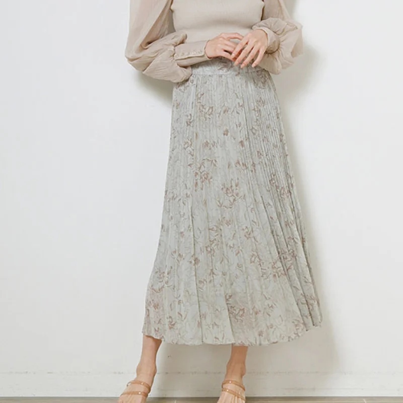 

Japanese Elegant Vintage Floral Chiffon Skirts High Waist Slim A-line Pleated Femme Faldas 2022 Summer Chic Sweet Casual Skirt