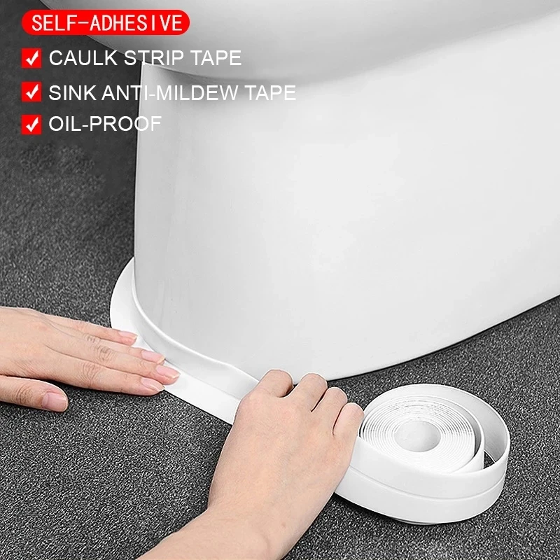 

1/2M Shower Sink Bath Sealing Tape Durable PVC Self-Adhesive Waterproof Anti Mildew Wall Sticker for Bathroom Toilet Wall Corner