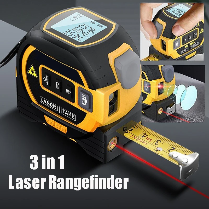 

3in1 Laser Rangefinder Steel Tape 40/60m Laser Distance Meter Range Finder Digital Retractable Measuring Laser Ruler Survey Tool