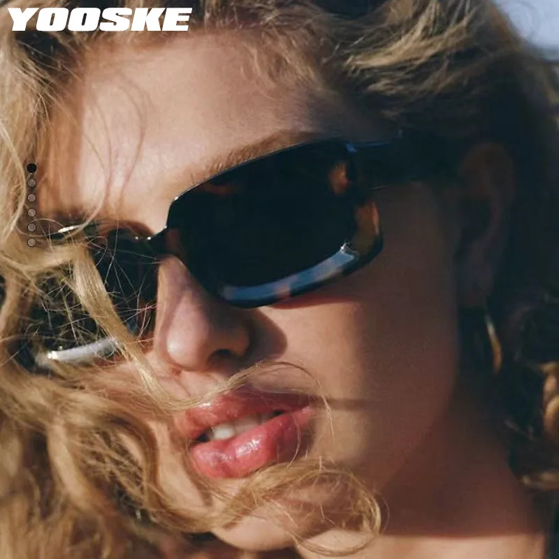 

Солнцезащитные очки YOOSKE с леопардовым принтом для мужчин и женщин, винтажные модные маленькие квадратные солнечные очки в узкой оправе в ре...