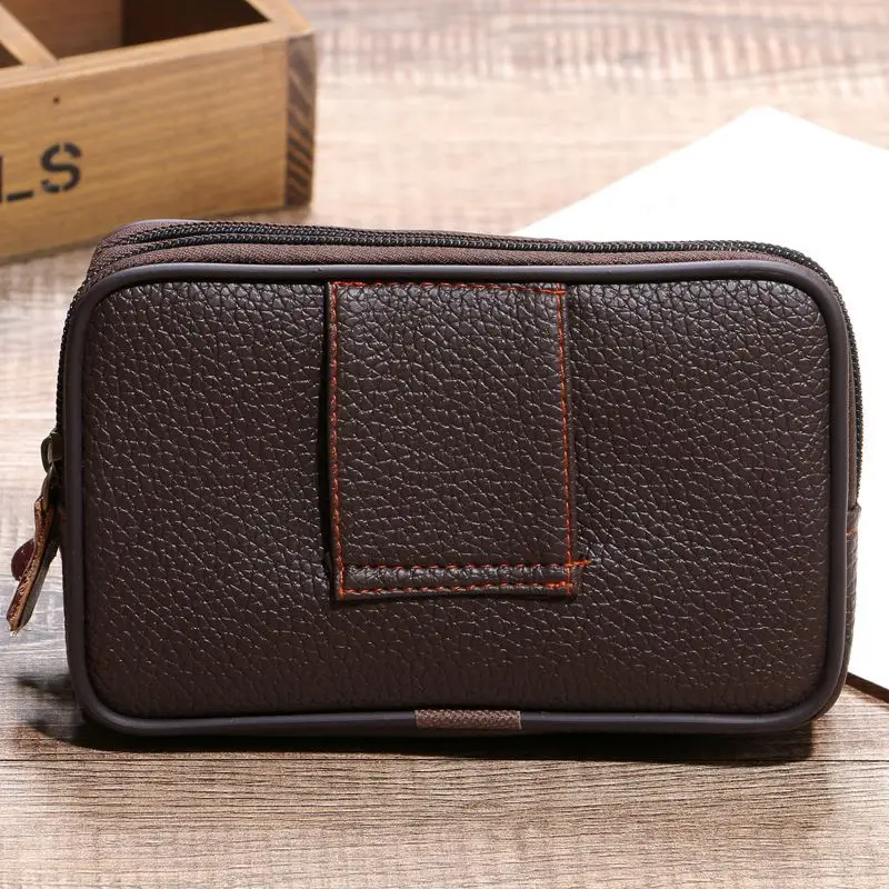 Men Leather Waist Bag Outdoor Small Wallet Wear-resistant Fanny Waist Pack Multifunction Phone Bag Coin Purse Unisex Belt Pouch