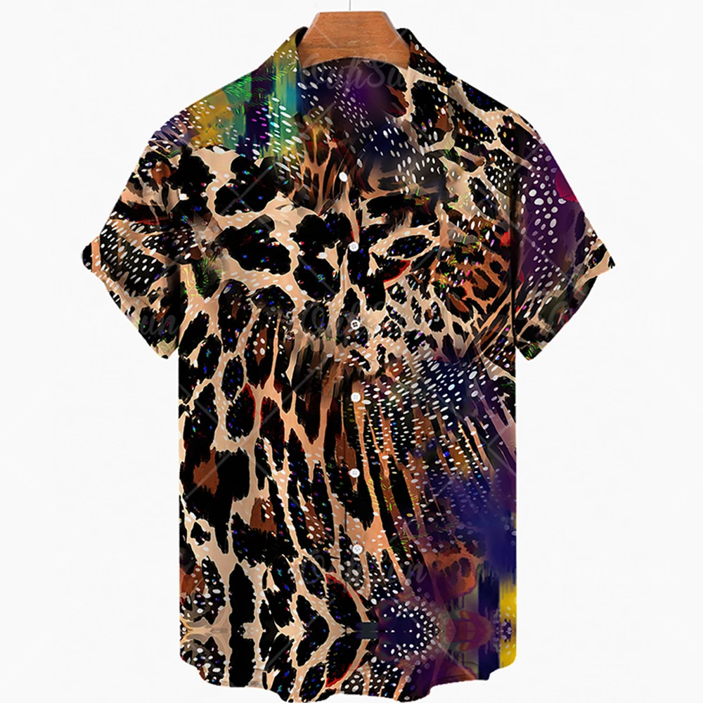 Men's Short Sleeve Hawaiian Shirt Fashion Leopard Print 3D Print Urban Trend Versatile Thin Lapel Oversized Personalized Shirt