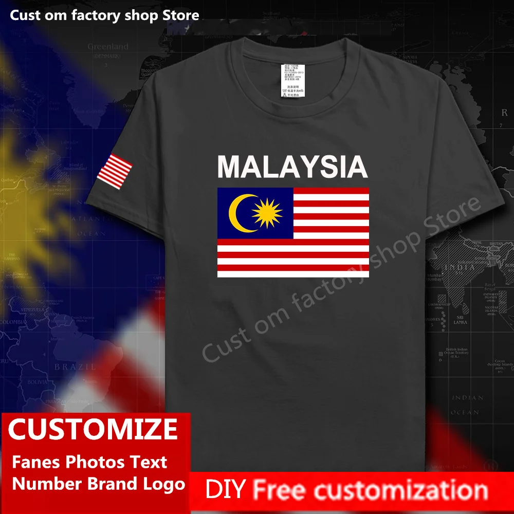 

Малазийский флаг страны, футболка, сделай сам, сделанная на заказ, Джерси, фанаты с именем и номером, логотип бренда, хлопковые футболки, Своб...