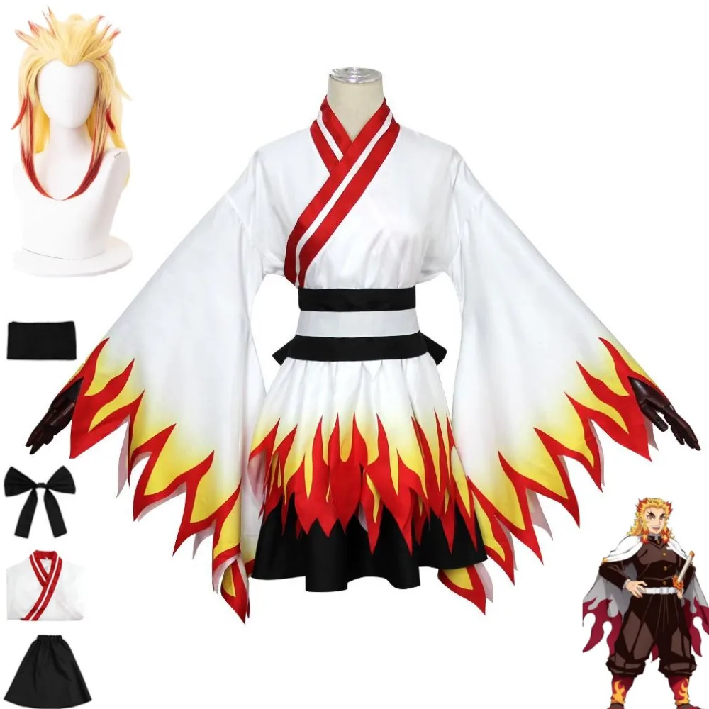 

Anime Demon Slayer Rengoku Kyoujurou Cosplay Costume Kimetsu No Yaiba Wig Lolita French Maid Skirt Woman Kawaii Halloween Suit