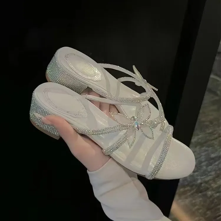 Light Luxury Rhinestone Bowknot Pumps 2023 Spring Summer New Women's Super High-Heeled Brand Round Head Sequin Stiletto Sandals