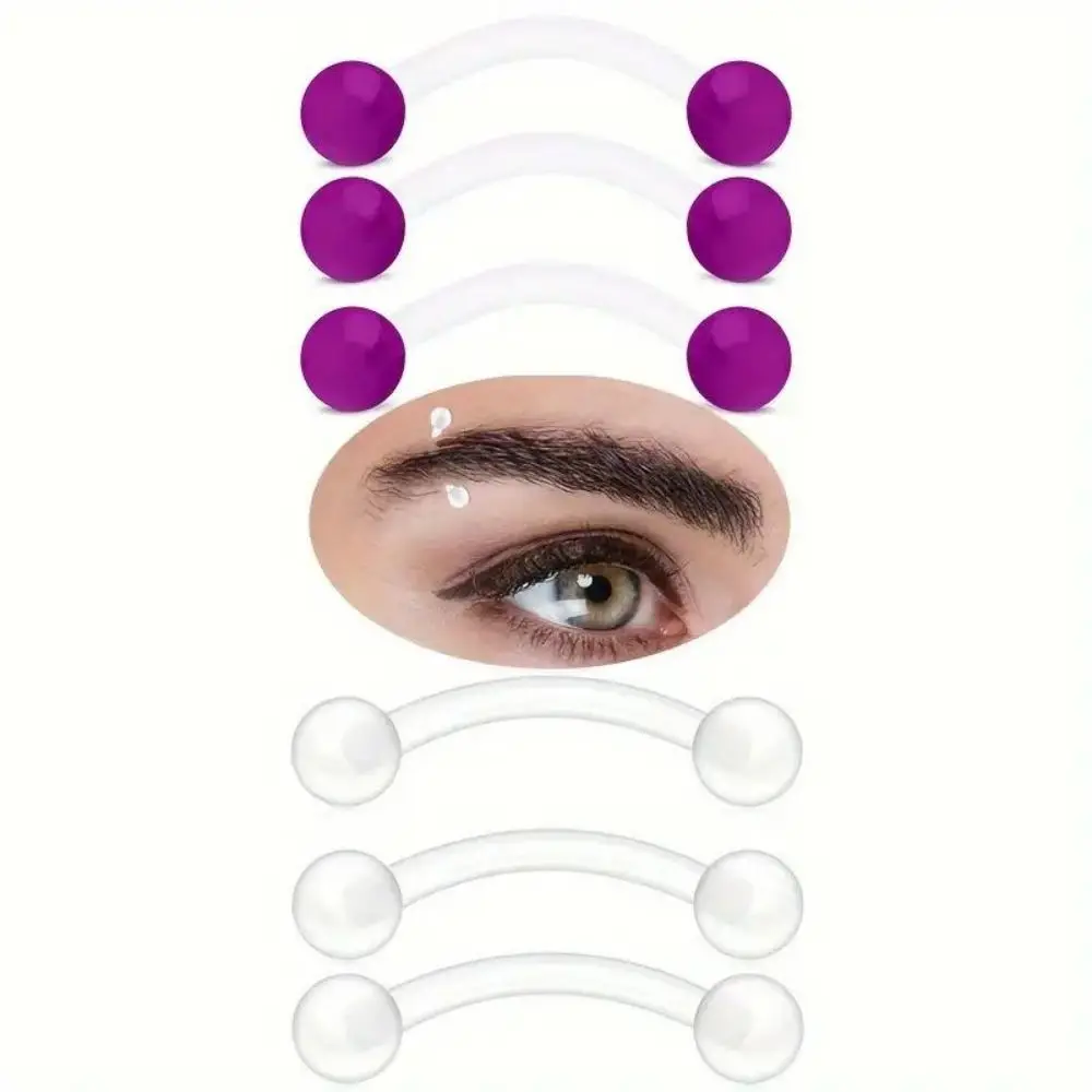 8 шт. пирсинг для бровей прозрачный/светящийся шар гибкий Bioflex акриловый стержень